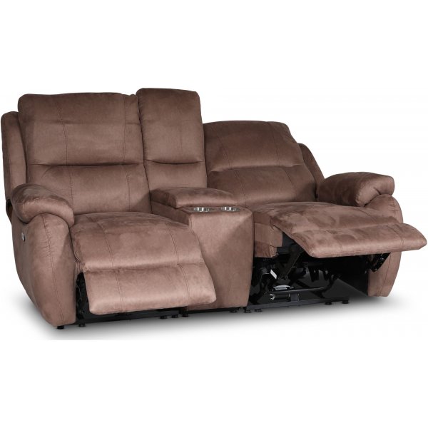 Enjoy Hollywood Biosoffa - 2-sits recliner (el) i brunt microfibertyg
