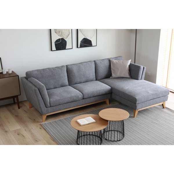 Soffa med divan gr�tt tyg - 260 cm bred