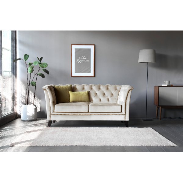 Soffa 2-sits chesterfield beige - Milton + Textilv�rd f�r m�bler