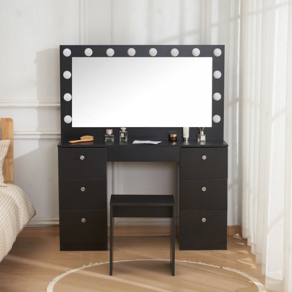 Sminkbord med belysning och kristall-handtag Sminkbord med belysning och kristall-handtag