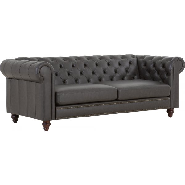 Soffa chesterfield 3-sits 219 cm mörkbrunt konstläder + Textilvård för möbler Soffa chesterfield 3-sits 219 cm mörkbrunt konstläder + Textilvård för möbler