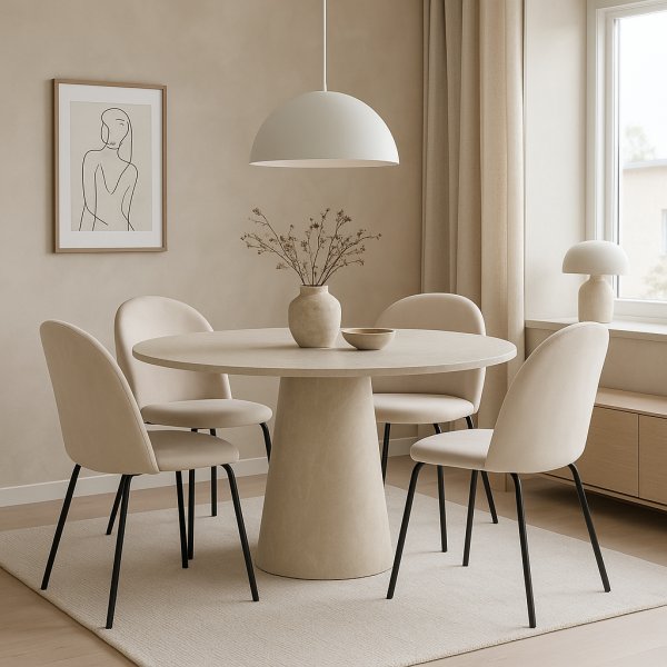 Matgrupp Lanzo �120 cm med 4 st Astrid stolar i beige sammet
