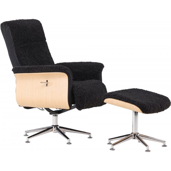 Hag�n reclinerf�t�lj med fotpall - Svart/oljad ek + Reng�ring f�r m�bler