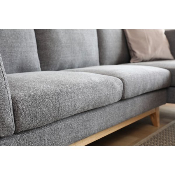Soffa med divan gr�tt tyg - 260 cm bred