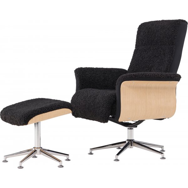 Hag�n reclinerf�t�lj med fotpall - Svart/oljad ek + Reng�ring f�r m�bler