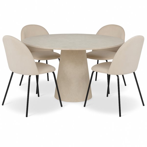 Matgrupp Lanzo �120 cm med 4 st Astrid stolar i beige sammet