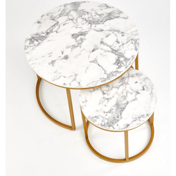 Satsbord Ø38/60 cm - Vit marmoreffekt / guld Satsbord Ø38/60 cm - Vit marmoreffekt / guld