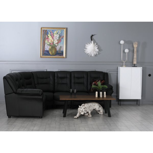 H�rnsoffa svart konstl�der 5-sits - Peking + Reng�ring f�r m�bler