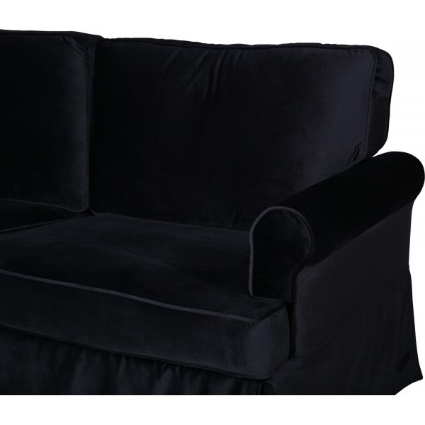 Soffa 2-sits med kjol - Svart sammet - 191 cm bred