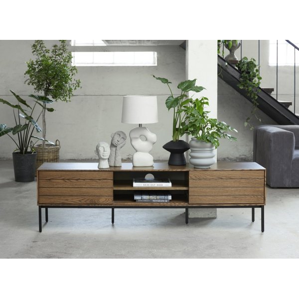 Inez tv-b�nk i brunoljad ek - Bredd 180 cm