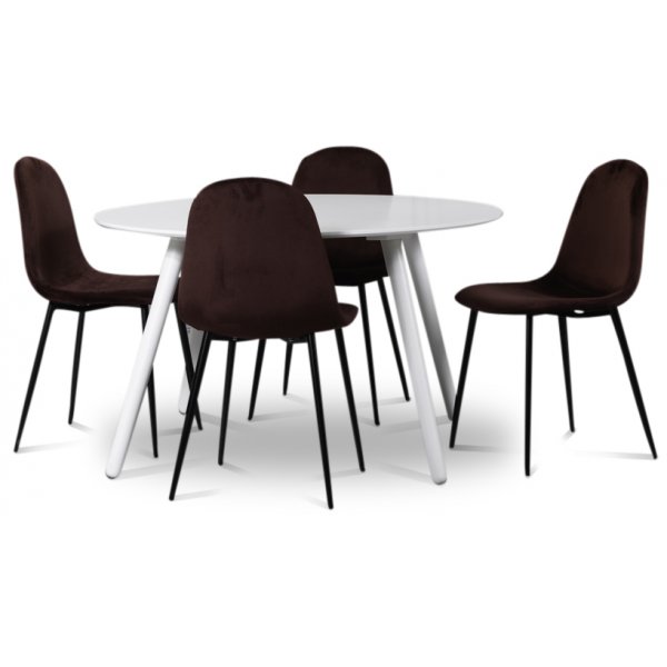 Rosvik matgrupp, matbord med 4 st Carisma sammetsstolar - Vit/Bordeaux + 3.00 x M�beltassar
