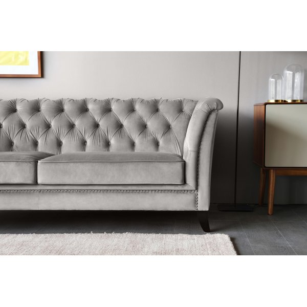 Soffa chesterfield 3-sits gr� - Henry + Reng�ring f�r m�bler